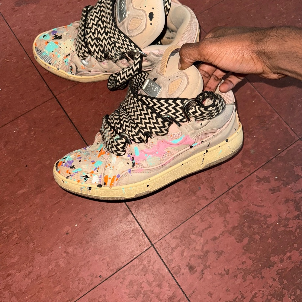 Black and White Sneakers with Paint Splatter Design